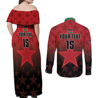 Custom Kenya Football Couples Matching Off Shoulder Maxi Dress and Long Sleeve Button Shirt Go Harambee Stars - Red Jersey - Wonder Print Shop