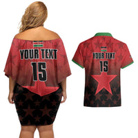 Custom Kenya Football Couples Matching Off Shoulder Short Dress and Hawaiian Shirt Go Harambee Stars - Red Jersey - Wonder Print Shop