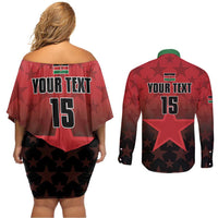 Custom Kenya Football Couples Matching Off Shoulder Short Dress and Long Sleeve Button Shirt Go Harambee Stars - Red Jersey - Wonder Print Shop