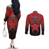 Custom Kenya Football Couples Matching Off The Shoulder Long Sleeve Dress and Long Sleeve Button Shirt Go Harambee Stars - Red Jersey - Wonder Print Shop