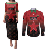 Custom Kenya Football Couples Matching Puletasi and Long Sleeve Button Shirt Go Harambee Stars - Red Jersey - Wonder Print Shop