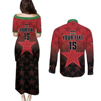 Custom Kenya Football Couples Matching Puletasi and Long Sleeve Button Shirt Go Harambee Stars - Red Jersey - Wonder Print Shop