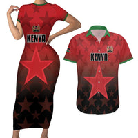 Custom Kenya Football Couples Matching Short Sleeve Bodycon Dress and Hawaiian Shirt Go Harambee Stars - Red Jersey - Wonder Print Shop