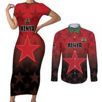 Custom Kenya Football Couples Matching Short Sleeve Bodycon Dress and Long Sleeve Button Shirt Go Harambee Stars - Red Jersey - Wonder Print Shop