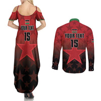 Custom Kenya Football Couples Matching Summer Maxi Dress and Long Sleeve Button Shirt Go Harambee Stars - Red Jersey - Wonder Print Shop