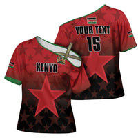 Custom Kenya Football Cross Shoulder Shirt Go Harambee Stars - Red Jersey - Wonder Print Shop