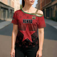 Custom Kenya Football Cross Shoulder Shirt Go Harambee Stars - Red Jersey - Wonder Print Shop