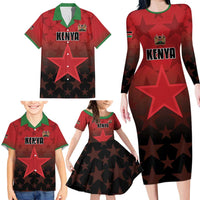 Custom Kenya Football Family Matching Long Sleeve Bodycon Dress and Hawaiian Shirt Go Harambee Stars - Red Jersey - Wonder Print Shop