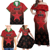 Custom Kenya Football Family Matching Off Shoulder Maxi Dress and Hawaiian Shirt Go Harambee Stars - Red Jersey - Wonder Print Shop