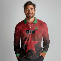 Custom Kenya Football Long Sleeve Polo Shirt Go Harambee Stars - Red Jersey - Wonder Print Shop