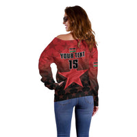 Custom Kenya Football Off Shoulder Sweater Go Harambee Stars - Red Jersey - Wonder Print Shop