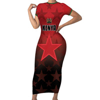 Custom Kenya Football Short Sleeve Bodycon Dress Go Harambee Stars - Red Jersey - Wonder Print Shop