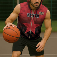 Custom Kenya Football Sleeveless Zip Hoodie Go Harambee Stars - Red Jersey - Wonder Print Shop