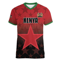 Custom Kenya Football Women V-Neck T-Shirt Go Harambee Stars - Red Jersey - Wonder Print Shop