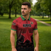 Custom Kenya Football Zipper Polo Shirt Go Harambee Stars - Red Jersey - Wonder Print Shop