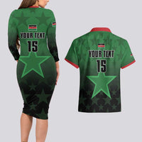Custom Kenya Football Couples Matching Long Sleeve Bodycon Dress and Hawaiian Shirt Go Harambee Stars - Green Jersey - Wonder Print Shop