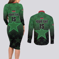 Custom Kenya Football Couples Matching Long Sleeve Bodycon Dress and Long Sleeve Button Shirt Go Harambee Stars - Green Jersey - Wonder Print Shop