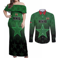 Custom Kenya Football Couples Matching Off Shoulder Maxi Dress and Long Sleeve Button Shirt Go Harambee Stars - Green Jersey - Wonder Print Shop
