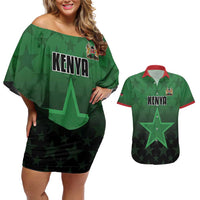 Custom Kenya Football Couples Matching Off Shoulder Short Dress and Hawaiian Shirt Go Harambee Stars - Green Jersey - Wonder Print Shop