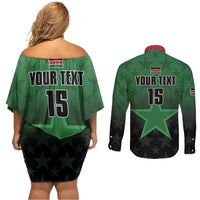 Custom Kenya Football Couples Matching Off Shoulder Short Dress and Long Sleeve Button Shirt Go Harambee Stars - Green Jersey - Wonder Print Shop