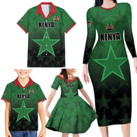 Custom Kenya Football Family Matching Long Sleeve Bodycon Dress and Hawaiian Shirt Go Harambee Stars - Green Jersey - Wonder Print Shop