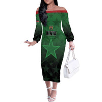 Custom Kenya Football Family Matching Off The Shoulder Long Sleeve Dress and Hawaiian Shirt Go Harambee Stars - Green Jersey - Wonder Print Shop