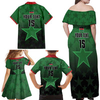 Custom Kenya Football Family Matching Off Shoulder Maxi Dress and Hawaiian Shirt Go Harambee Stars - Green Jersey - Wonder Print Shop