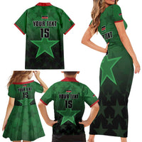 Custom Kenya Football Family Matching Short Sleeve Bodycon Dress and Hawaiian Shirt Go Harambee Stars - Green Jersey - Wonder Print Shop
