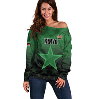 Custom Kenya Football Off Shoulder Sweater Go Harambee Stars - Green Jersey - Wonder Print Shop