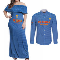 Custom DR Congo Football Couples Matching Off Shoulder Maxi Dress and Long Sleeve Button Shirt Come On Les Léopards - Wonder Print Shop