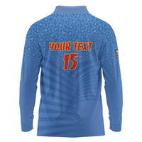 Custom DR Congo Football Long Sleeve Polo Shirt Come On Les Léopards - Wonder Print Shop
