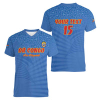 Custom DR Congo Football Women V-Neck T-Shirt Come On Les Léopards - Wonder Print Shop
