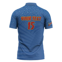 Custom DR Congo Football Zipper Polo Shirt Come On Les Léopards - Wonder Print Shop