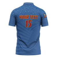 Custom DR Congo Football Zipper Polo Shirt Come On Les Léopards - Wonder Print Shop