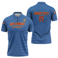 Custom DR Congo Football Zipper Polo Shirt Come On Les Léopards - Wonder Print Shop