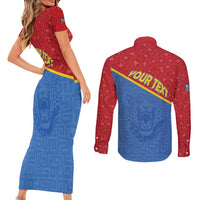 Custom DR Congo Football Couples Matching Short Sleeve Bodycon Dress and Long Sleeve Button Shirt Allez Les Léopards - Wonder Print Shop