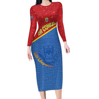 Custom DR Congo Football Long Sleeve Bodycon Dress Allez Les Léopards - Wonder Print Shop