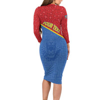 Custom DR Congo Football Long Sleeve Bodycon Dress Allez Les Léopards - Wonder Print Shop