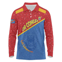 Custom DR Congo Football Long Sleeve Polo Shirt Allez Les Léopards - Wonder Print Shop