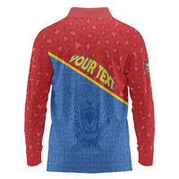 Custom DR Congo Football Long Sleeve Polo Shirt Allez Les Léopards - Wonder Print Shop
