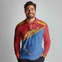 Custom DR Congo Football Long Sleeve Polo Shirt Allez Les Léopards - Wonder Print Shop