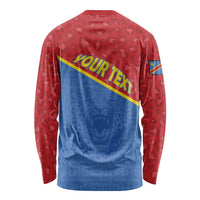 Custom DR Congo Football Long Sleeve Shirt Allez Les Léopards - Wonder Print Shop