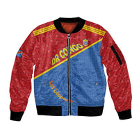 Custom DR Congo Football Sleeve Zip Bomber Jacket Allez Les Léopards - Wonder Print Shop