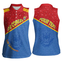 Custom DR Congo Football Women Sleeveless Polo Shirt Allez Les Léopards - Wonder Print Shop