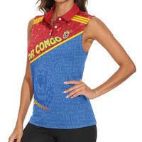Custom DR Congo Football Women Sleeveless Polo Shirt Allez Les Léopards - Wonder Print Shop