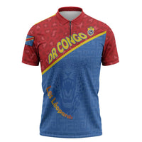 Custom DR Congo Football Zipper Polo Shirt Allez Les Léopards - Wonder Print Shop
