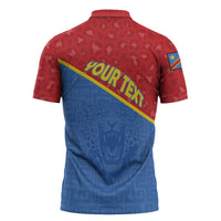 Custom DR Congo Football Zipper Polo Shirt Allez Les Léopards - Wonder Print Shop