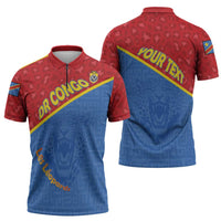Custom DR Congo Football Zipper Polo Shirt Allez Les Léopards - Wonder Print Shop