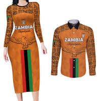 Custom Zambia Football Couples Matching Long Sleeve Bodycon Dress and Long Sleeve Button Shirt Go Chipolopolo Go - Wonder Print Shop