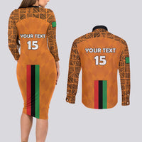 Custom Zambia Football Couples Matching Long Sleeve Bodycon Dress and Long Sleeve Button Shirt Go Chipolopolo Go - Wonder Print Shop